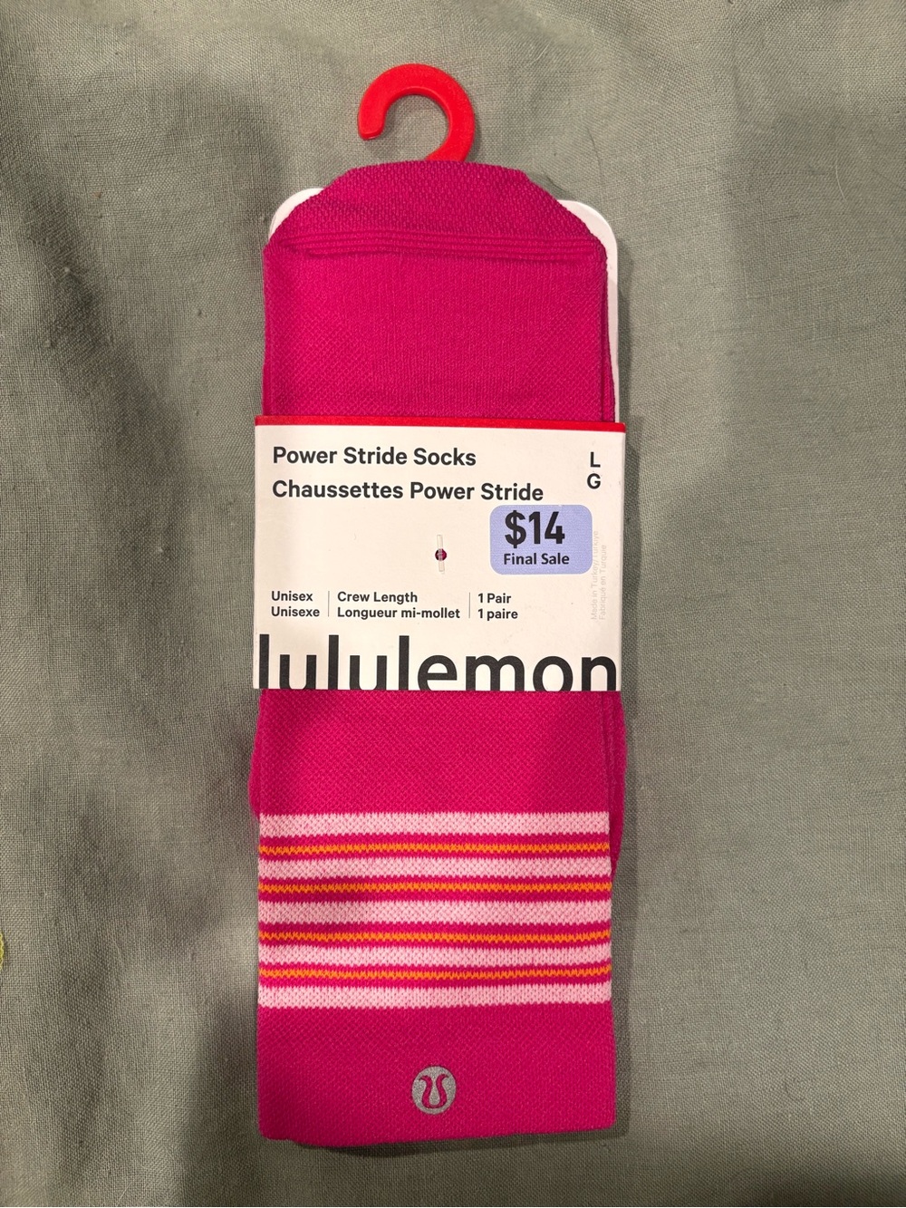lululemon athletica Power Stride Crew Socks - Pink Stripe